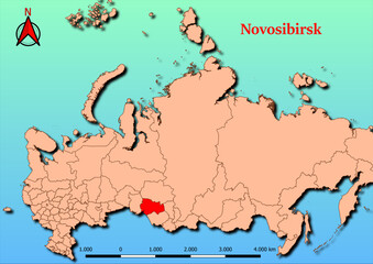 Vector Map of Russia with map of Novosibirsk county highlighted in red