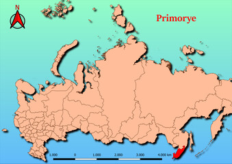 Vector Map of Russia with map of Primorye county highlighted in red