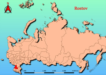 Vector Map of Russia with map of Rostov county highlighted in red