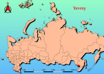 Vector Map of Russia with map of Yevrey county highlighted in red