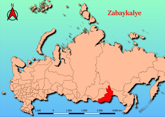 Vector Map of Russia with map of Zabaykalye county highlighted in red