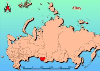 Vector Map of Russia with map of Altay county highlighted in red