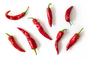 Red hot pepper on white. Background with red pepper.