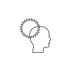 Thinking process icon. Head with gears line symbol isolated on white background