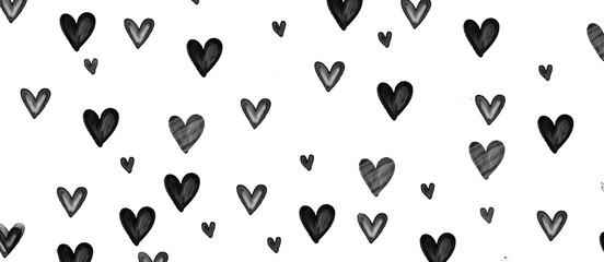 black and white pattern with ink hearts