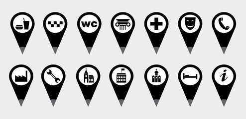 Map pin location icons set on white background. Vector illustration.
