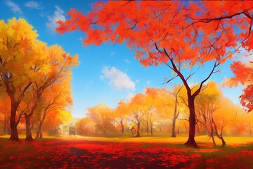 autumn background with fallen leaves , anime style