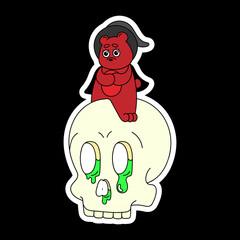 A sticker with a bear in a wizard's costume that sits on the skull.
