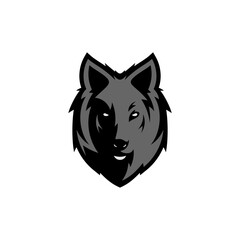 Obraz premium Wolf head illustration Logo Design. Wolf mascot vector art. Frontal symmetric image of wolf looking dangerous.