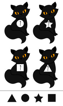 Development of a child, schoolchild, preschooler. Puzzle game. Black cat, Halloween. Children's education. The study of forms, figures.
