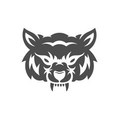 Fototapeta premium Wolf head illustration Logo Design. Wolf mascot vector art. Frontal symmetric image of wolf looking dangerous.