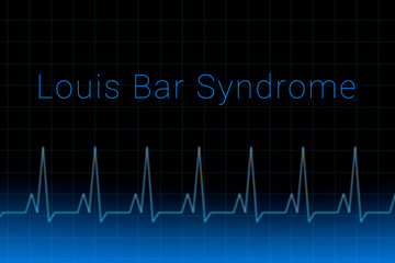 Louis Bar Syndrome disease. Louis Bar Syndrome logo on a dark background. Heartbeat line as a symbol of human disease. Concept Medication for disease Louis Bar Syndrome.