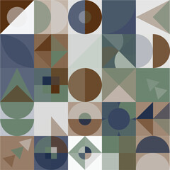 Abstract Bauhaus geometric pattern background, vector circle, triangle and square lines color art design. Colorful Bauhaus pattern background