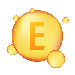 Vitamin E gold shining icon. Ascorbic acid.  stock illustration.