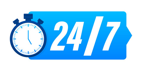 24-7 service concept. 24-7 open. Support service icon.  stock illustration