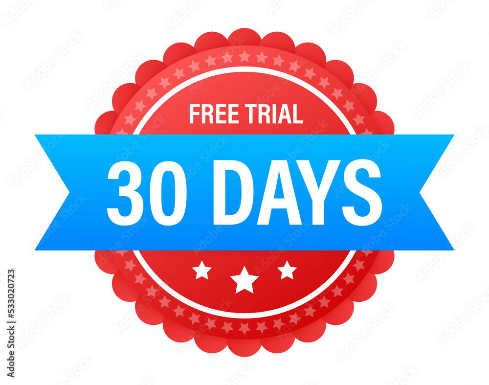 Sticker 30 days free trial label, badge, sticker. Software promotions for free downloads. It can be used for application.  illustration