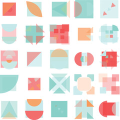 Abstract Bauhaus geometric pattern background, vector circle, triangle and square lines color art design. Colorful Bauhaus pattern background