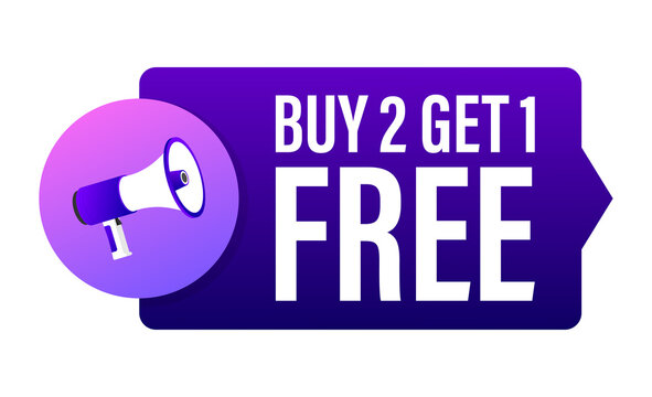 Buy 2 Get 1 Free, sale tag, banner design template.  stock illustration