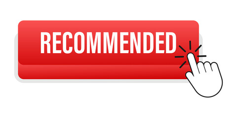 Recommend button. White label recommended on red background.  stock illustration