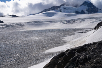 Alpine landscape. View of Tronador hill peak and glacier Castaño Overo ice field, in Pampa Linda, Patagonia Argentina.
