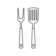 Barbecue or grill tools icon. Barbecue fork and spatula. Simple silhouette. Symbol template logo. Flat design vector illustration