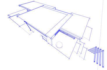 sketch of modern house 3d illustration