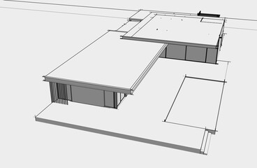 sketch of modern house 3d illustration