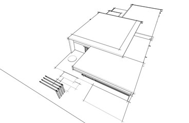 3d sketch project of modern villa architectural drawing