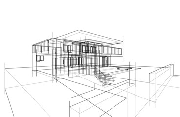 sketch of modern house 3d illustration