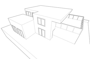 sketch of modern house 3d illustration