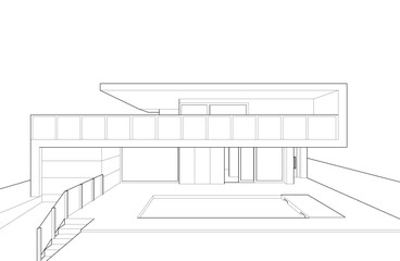 sketch of modern house 3d illustration
