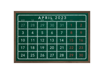 2023 April Green Chalkboard Calendar Transparent Background Png