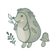Cartoon character hedgehog. Forest dweller mascot. Animal. Vector illustration.