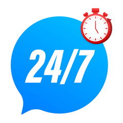 24-7 service concept. 24-7 open. Support service icon.  stock illustration.