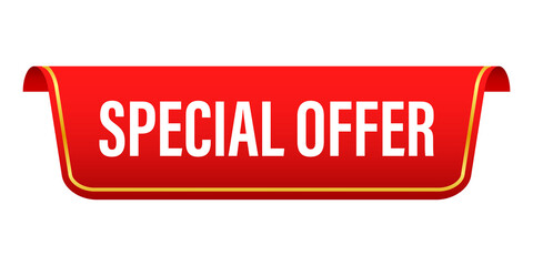 Special Offer grunge style red colored. Red ribbon. Discount label.  stock illustration.