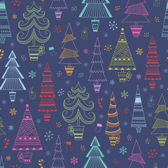 Multicolored Christmas trees seamless pattern