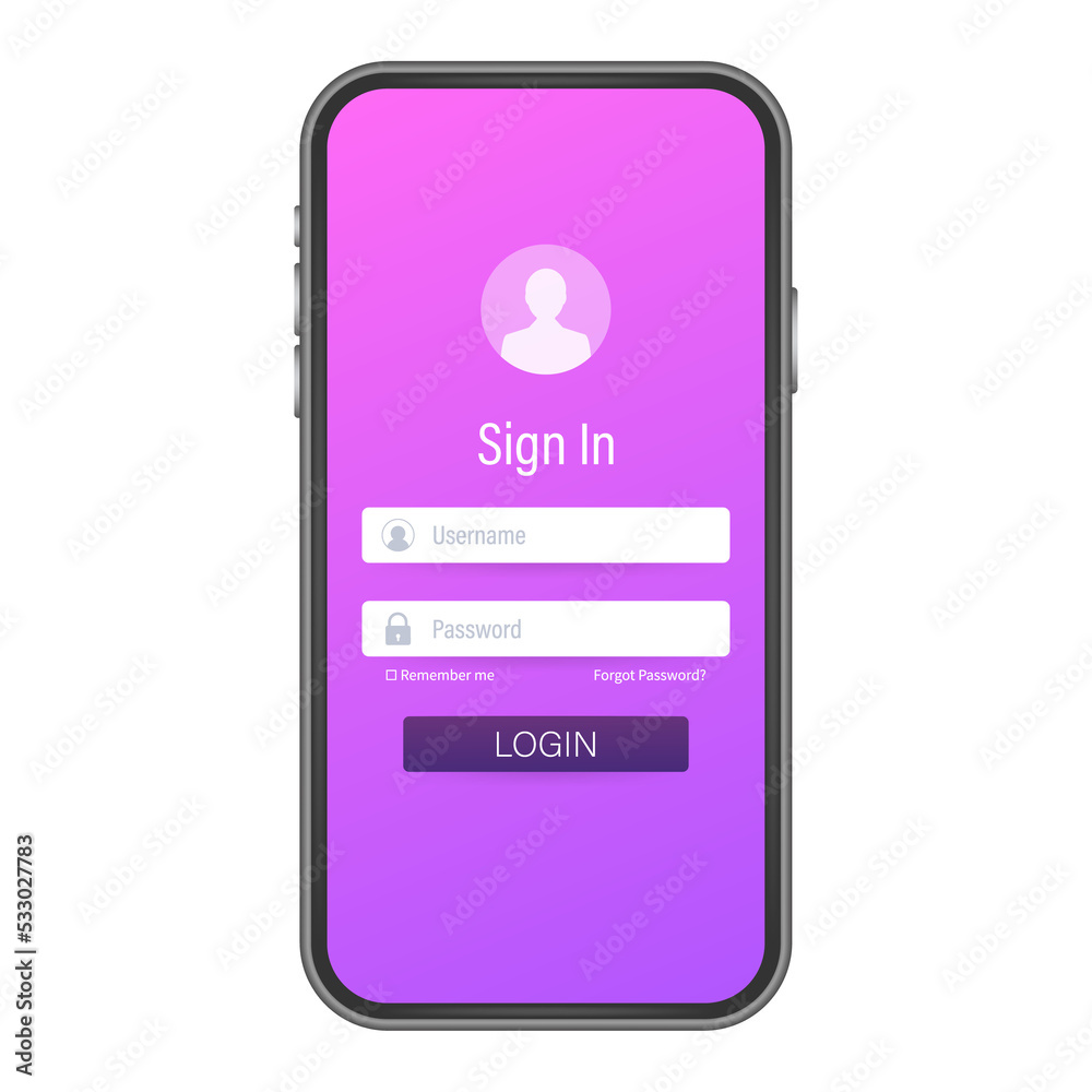Poster clean mobile ui design concept. login application with password form window. stock illustration.