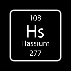 Hassium symbol. Chemical element of the periodic table. Vector illustration.