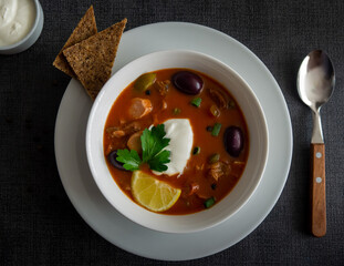 Solyanka, thick and sour Eastern European meat soup