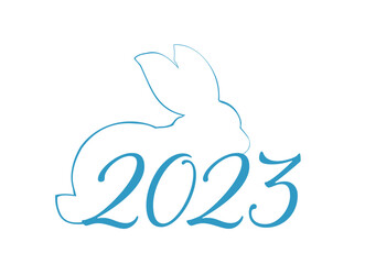 Chinese New Year 2023, the year of the rabbit, red and gold line art characters, simple hand-drawn Asian elements with a craft Happy Chinese New Year 2023, the year of the rabbit,