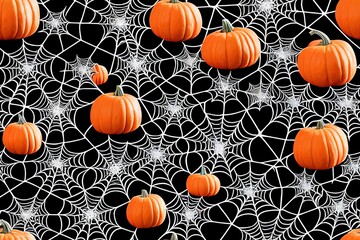 Obraz premium Set of witch hats, pentagram, spider, web and inscription halloween. Halloween concept. Halloween seamless background with witch hats, spider, spiderweb and pentagrams.
