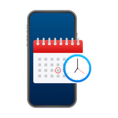 Calendar and clock icon. Wall calendar. Important, schedule, appointment date.  stock illustration.