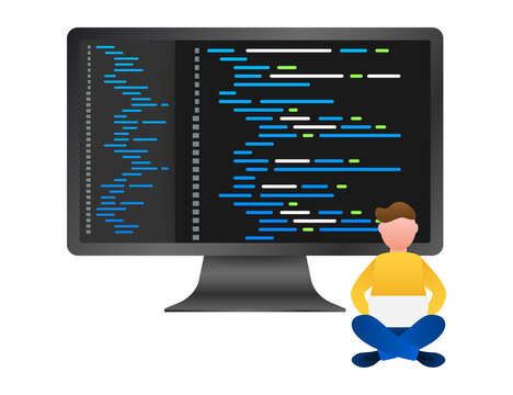 Digital java code text. Computer software coding  concept. Programming coding script java, digital program code on screen illustration.  stock illustration.