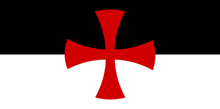 Red medieval maltese Templar cross. Flag of Knights Templar. Christianity sign. Christian military order. Vector illustration.