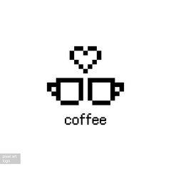pixel art icon heart over two cups of coffee