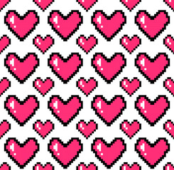 Fototapeta na wymiar pixel art pattern pink hearts