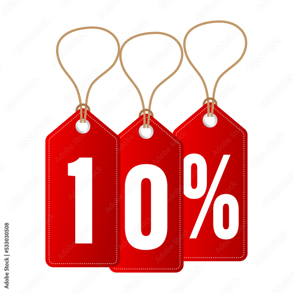 Poster Discount Tag -10 percent off. Hangtags Sale.  illustration.