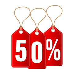 Discount Tag -50 percent off. Hangtags Sale.  illustration.