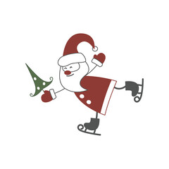 Santa Claus on skates, vector drawing