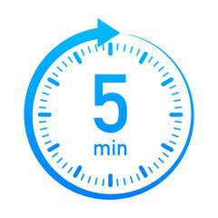 The 5 minutes, stopwatch  icon. Stopwatch icon in flat style, timer on on color background.  illustration.